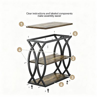 Three-tier rustic metal-framed table for living room, bedroom, and small spaces
