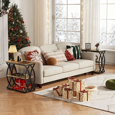 Three-tier rustic metal-framed table for living room, bedroom, and small spaces