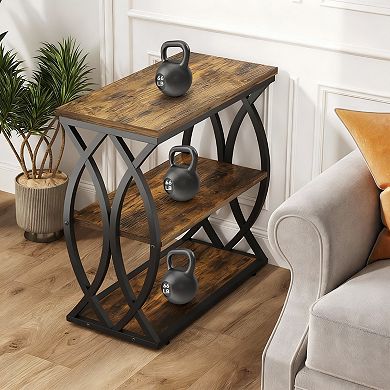 Three-tier rustic metal-framed table for living room, bedroom, and small spaces