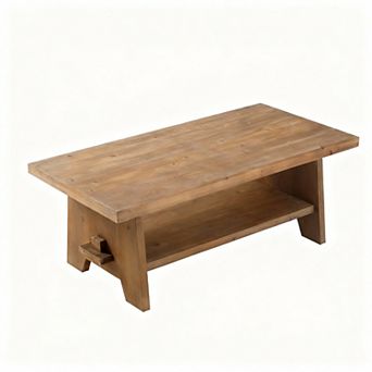 Mid-Century Modern Farmhouse Coffee Table - Solid Firwood, Easy Assembly