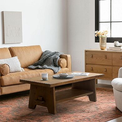 Mid-Century Modern Farmhouse Coffee Table - Solid Firwood, Easy Assembly