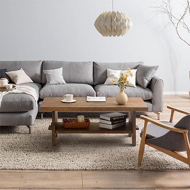 Mid-Century Modern Farmhouse Coffee Table - Solid Firwood, Easy Assembly