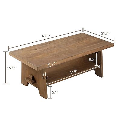 Mid-Century Modern Farmhouse Coffee Table - Solid Firwood, Easy Assembly