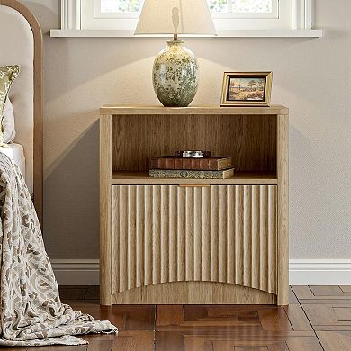 Two-Piece Oak Groove Nightstand - Versatile, Stylish, Storage