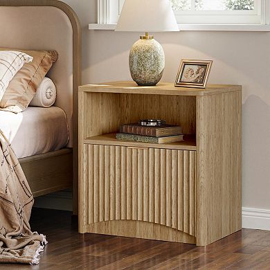 Two-Piece Oak Groove Nightstand - Versatile, Stylish, Storage