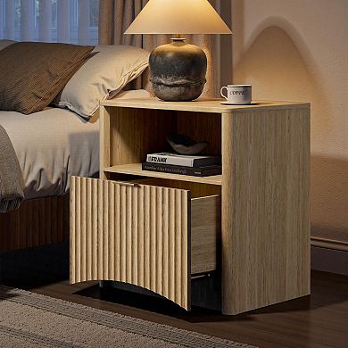 Two-Piece Oak Groove Nightstand - Versatile, Stylish, Storage