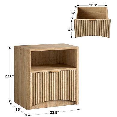 Two-Piece Oak Groove Nightstand - Versatile, Stylish, Storage