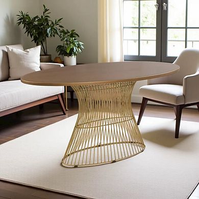 Brown Round Dining Table with Solid Metal Frame for Kitchen or Dining