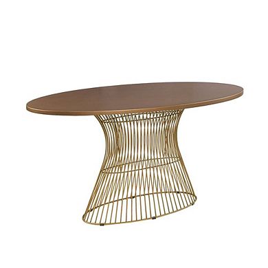 Brown Round Dining Table with Solid Metal Frame for Kitchen or Dining