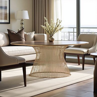 Brown Round Dining Table with Solid Metal Frame for Kitchen or Dining