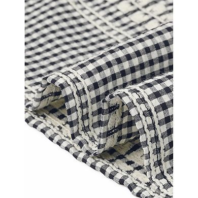 Gingham Top for Women Casual Square Neck Cap Sleeve Peasant Summer Blouse Top