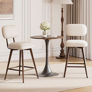 Mid-Century PU Leather Swivel Bar Stools, 26" Counter Height, Space-Saving, Sturdy