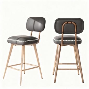 Mid-Century PU Leather Swivel Bar Stools, 26" Counter Height, Space-Saving, Sturdy