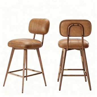 Mid-Century PU Leather Swivel Bar Stools, 26" Counter Height, Space-Saving, Sturdy