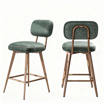 Mid-Century PU Leather Swivel Bar Stools, 26" Counter Height, Space-Saving, Sturdy