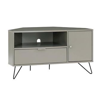 Modern Gray Wood Corner TV Stand with Multi-Storage Compartments