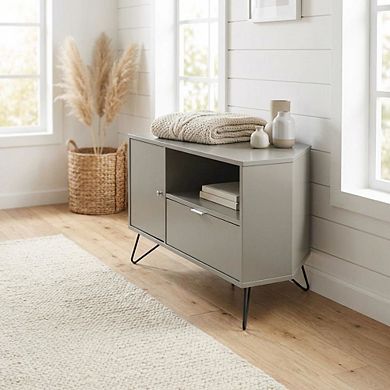 Modern Gray Wood Corner TV Stand with Multi-Storage Compartments