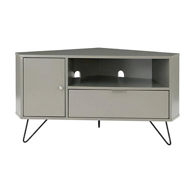 Modern Gray Wood Corner TV Stand with Multi-Storage Compartments