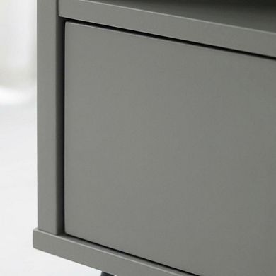 Modern Gray Wood Corner TV Stand with Multi-Storage Compartments