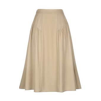 Pleated Midi Skirt for Women Vintage High Waisted Flowy A-Line Casual Work Skirts