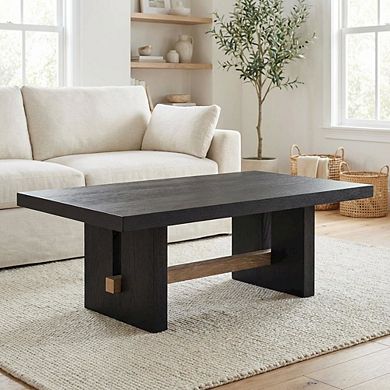 Black Coffee Table with MDF, Rubberwood and Iron Frame, Single Piece