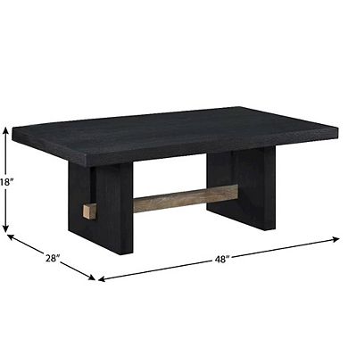 Black Coffee Table with MDF, Rubberwood and Iron Frame, Single Piece