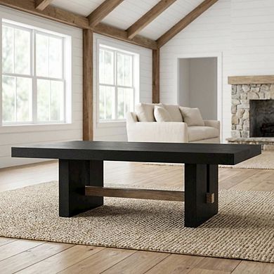 Black Coffee Table with MDF, Rubberwood and Iron Frame, Single Piece