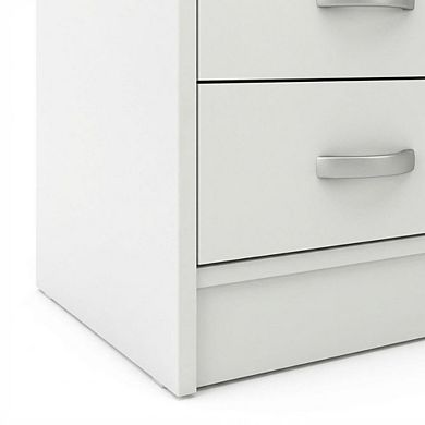 Elegant White Computer Desk Featuring Five Drawers and Open Shelf Design