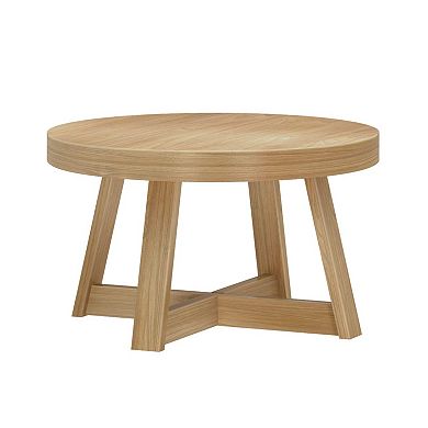 Modern Round Coffee Table: 30" Pine Wood, Slim Design for Small Spaces