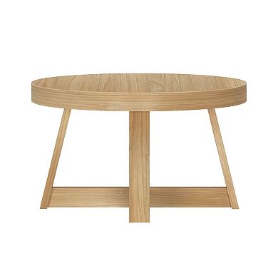 Modern Round Coffee Table: 30" Pine Wood, Slim Design for Small Spaces