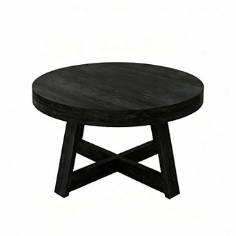 Modern Round Coffee Table: 30" Pine Wood, Slim Design for Small Spaces
