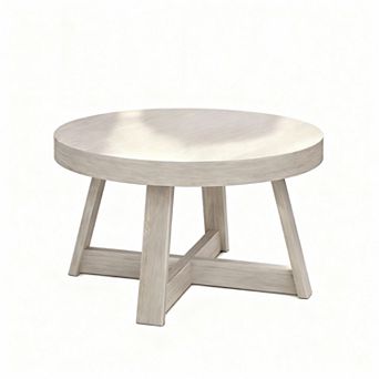 Modern Round Coffee Table: 30" Pine Wood, Slim Design for Small Spaces