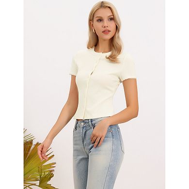 Short Sleeve Knit Top for Women Casual Crew Neck Button Down Softy Comfy Knitted Tshirts
