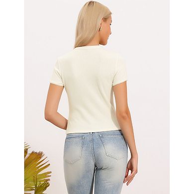 Short Sleeve Knit Top for Women Casual Crew Neck Button Down Softy Comfy Knitted Tshirts