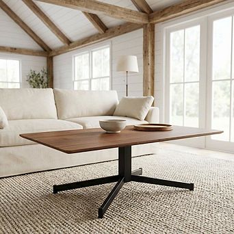 Brown Mid Century Coffee Table with MDF Top and Steel Frame