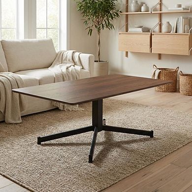 Brown Mid Century Coffee Table with MDF Top and Steel Frame