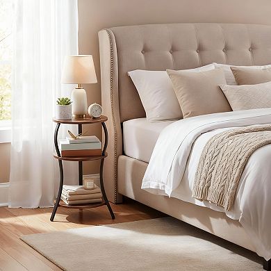 Rustic 3-Tier Round End Table for Small Spaces