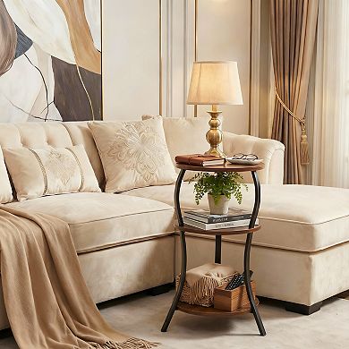 Rustic 3-Tier Round End Table for Small Spaces