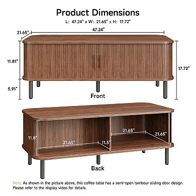 Mid Century Modern Coffee Table with Sliding Door & Storage