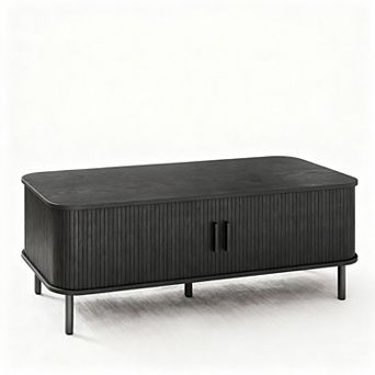 Mid Century Modern Coffee Table with Sliding Door & Storage