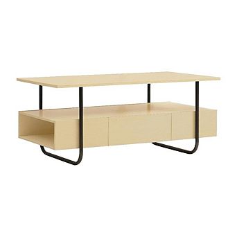 Brown Wood Storage Coffee Table with Metal Frame and Composite Board Surface