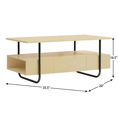 Brown Wood Storage Coffee Table with Metal Frame and Composite Board Surface