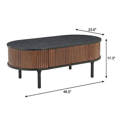 Black Oval Coffee Table with MDF Top and Rubberwood Frame, 1 Drawer Storage