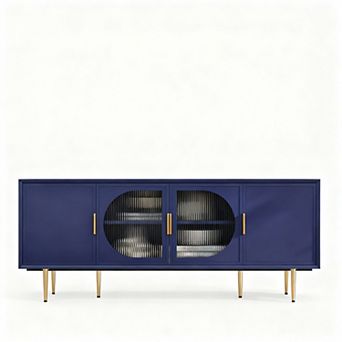 Modern 66" TV Stand, 75" TV Fit, Glass Door, 3 Cabinets, Cable Management