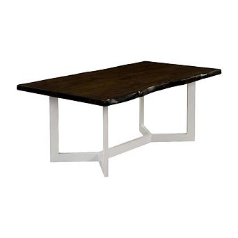 Brown Rubber Wood Coffee Table with Iron Frame Contemporary Design