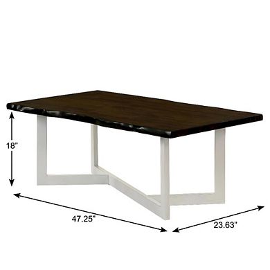 Brown Rubber Wood Coffee Table with Iron Frame Contemporary Design