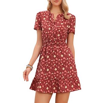 Floral Dress for Women V Neck Smocked Waist Above the Knee Tiered Dress