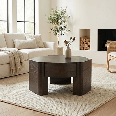Brown Steel Round Coffee Table with Sturdy Frame and Sleek Design