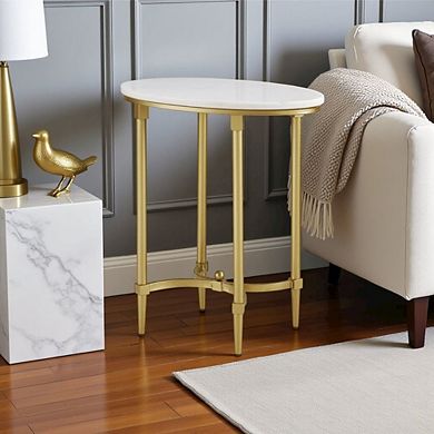 White Marble End Table with Metal Legs Small Side Table for Living Room