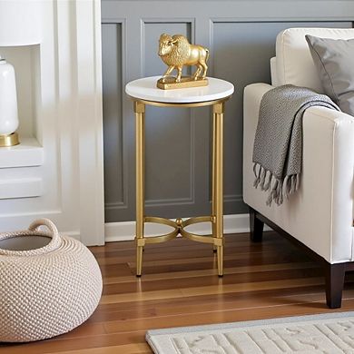 White Marble End Table with Metal Legs Small Side Table for Living Room